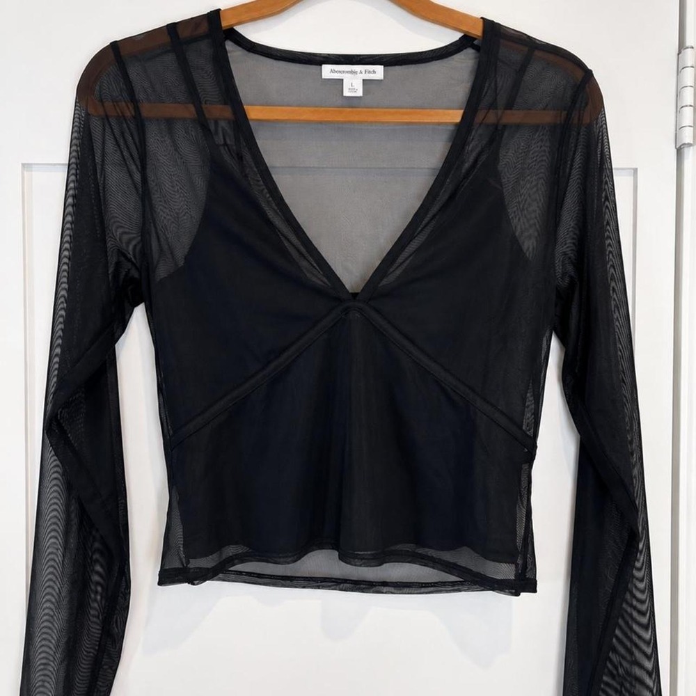 🖤 Abercrombie & Fitch Black Sheer Mesh Long Sleeve Top — Large